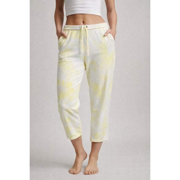 Chaser Pants - Chaser Yellow Tie Dye Drawstring Lounge Cropped Jogger Sweatpants Size Med NWT